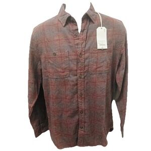 NWT Mutual Weave Mens Plum Onyx Check Flannel Shirt Plaid Long Sleeve Button S